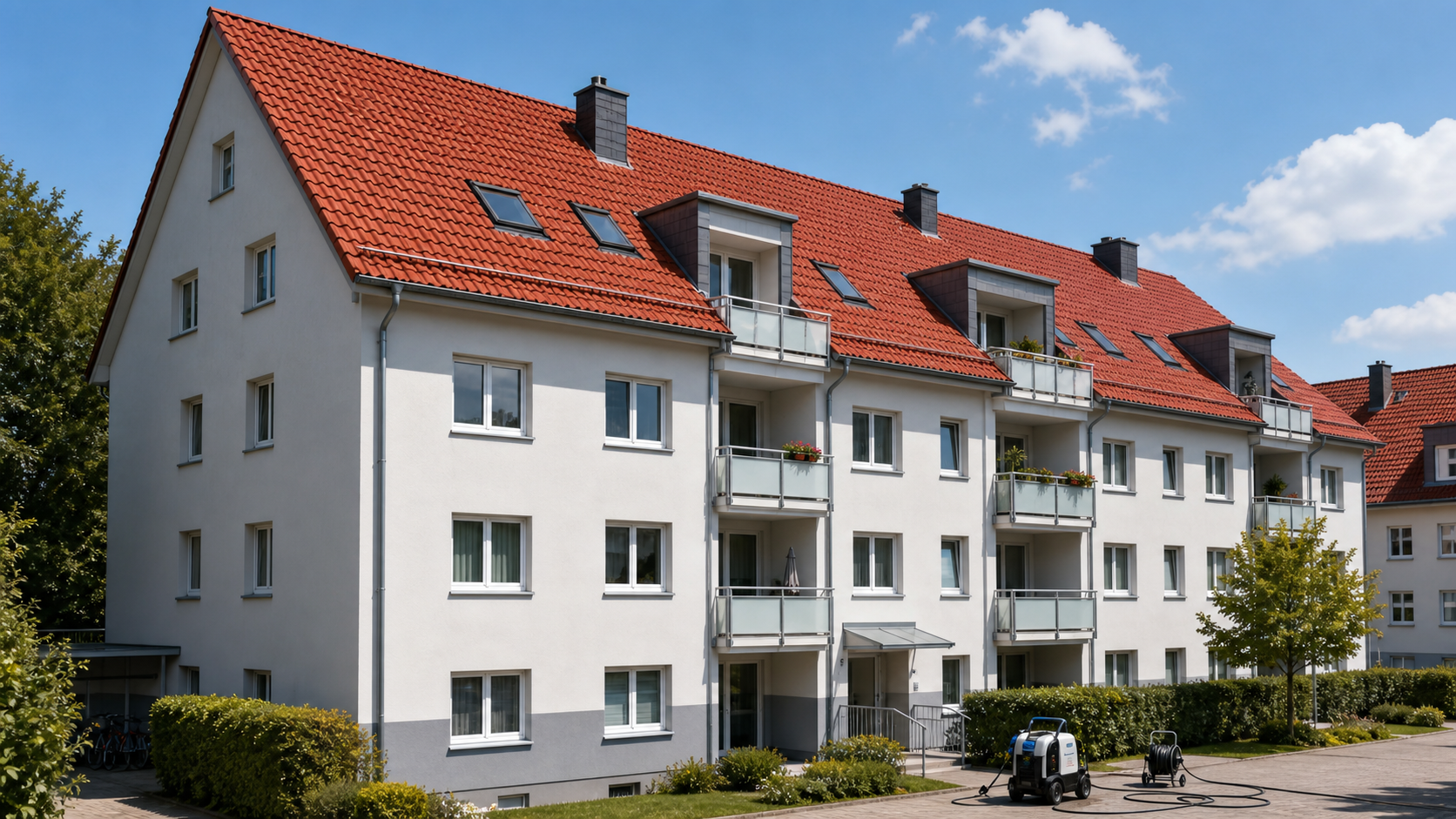 Dachbeschichtung Mehrfamilienhaus Bad Oeynhausen – WEG-Projekt professionell gereinigt und versiegelt
