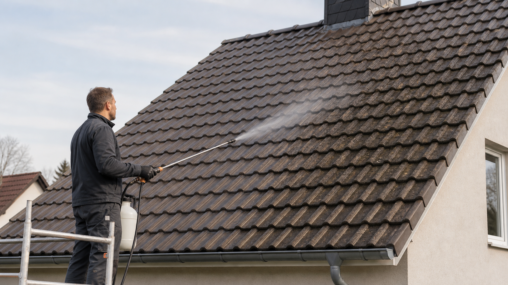 Moos und Algen vom Dach entfernen Bad Oeynhausen – professionelle Biozidbehandlung durch Sanierfix24