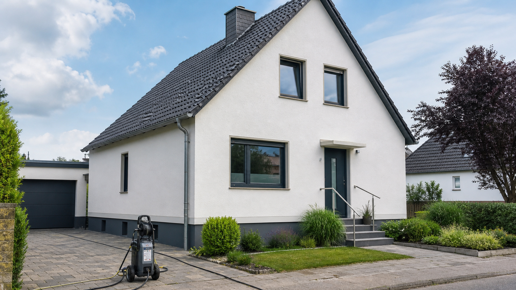 Algen- und Moosentfernung Einfamilienhaus Hannover – Privathaus nach Behandlung