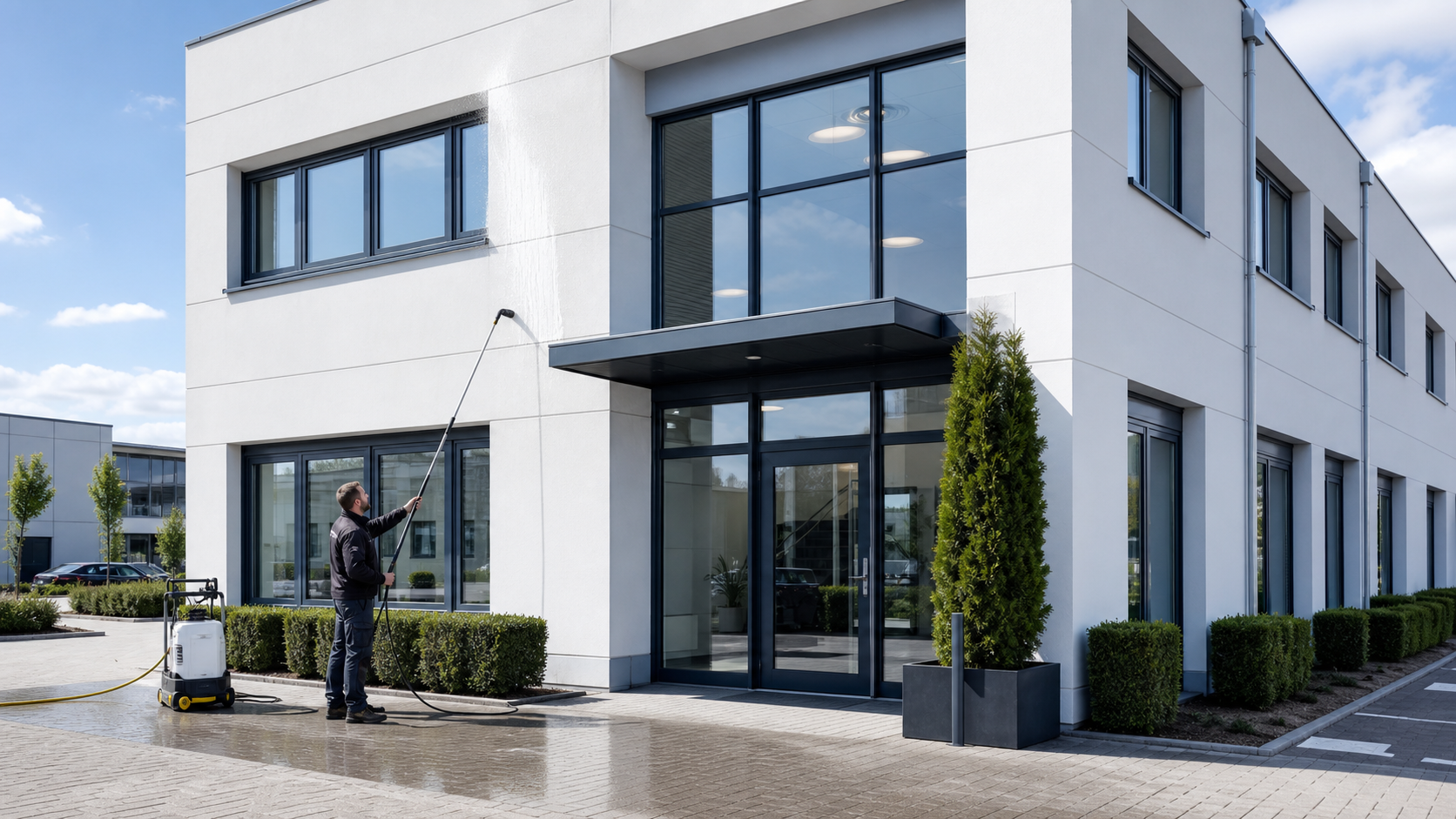 Algenentfernung Gewerbegebäude Hannover – professionelle Fassadenpflege für Unternehmen
